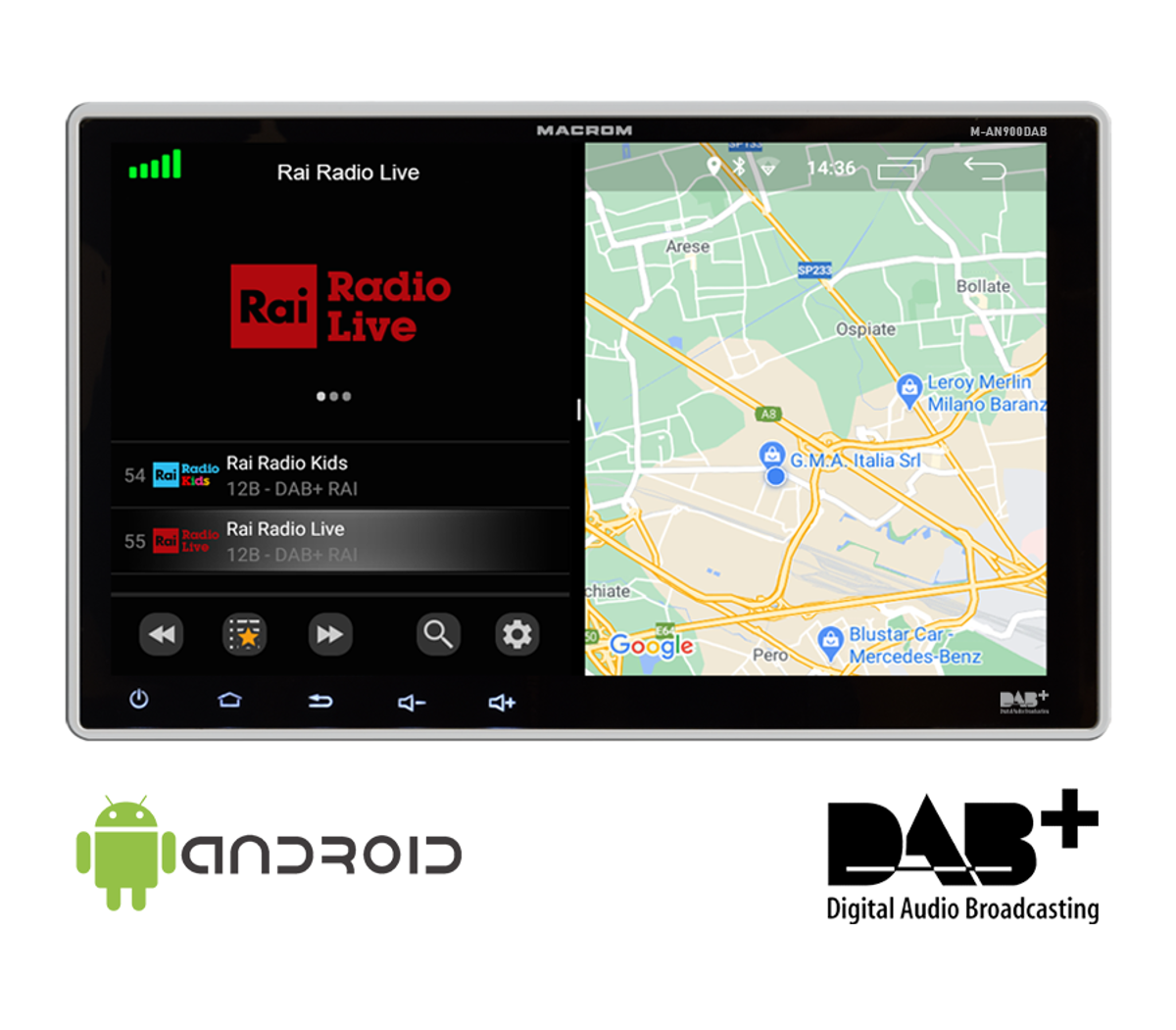 Monitor Android 9” 1 DIN con ricevitore DAB | Macrom | codice: AN900 ...