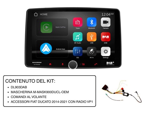Monitor multimediale 9’’ HD asportabile con kit Plug & Play per FIAT Ducato 290 (2014>2021) con radio VP1