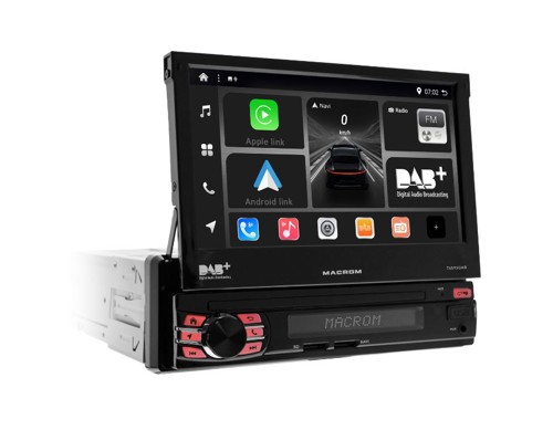 Sistema multimediale ANDROID 13 con display da 7” motorizzato, CarPlay & Android Auto wireless e ricevitore DAB integrato