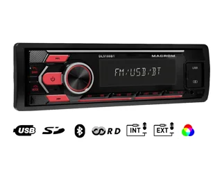 Macrom 1-DIN Bluetooth Autoradio mit Doppel-Mikrofon, USB und SD.